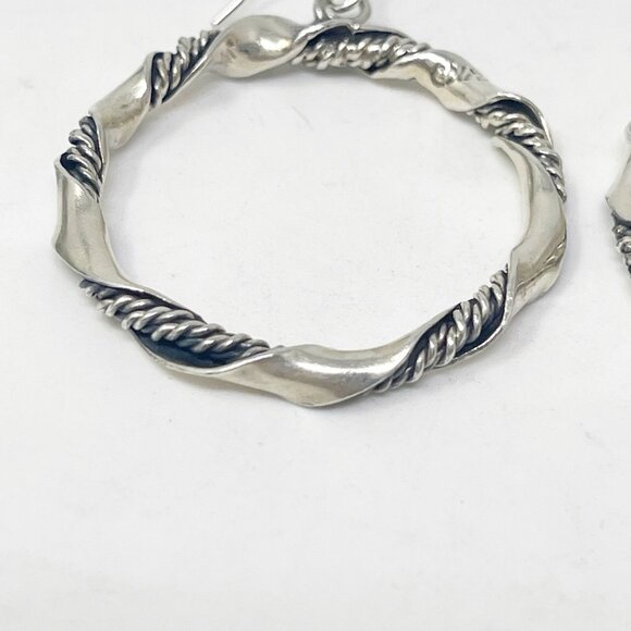 VTG 925 Sterling Silver 1 1/4” Twisted Rope Hoop Dangle Earrings Boho Artisan - Picture 7 of 7